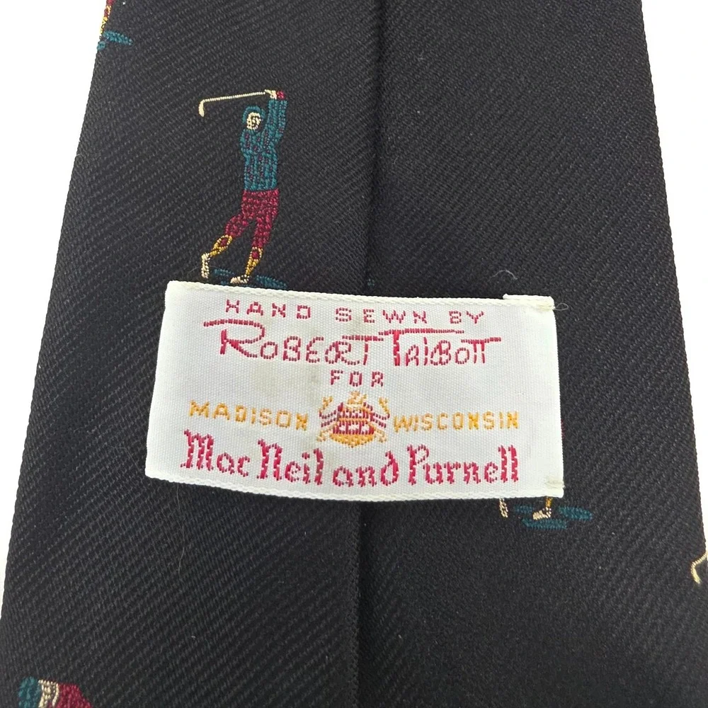 Robert Talbott Necktie Mens OS Black Golfer Silk Hand Sewn Made in‎ USA MacNeil